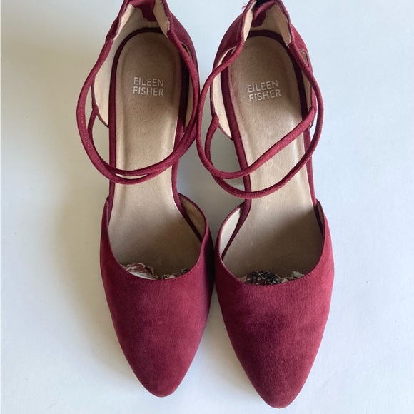 Eileen Fisher Burgundy Suede Leather Ankle Strap Almond Toe Slingbacks size 11 - Picture 6 of 16
